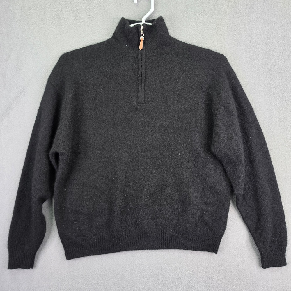 Alan Flusser Sweater 1/4 Zip Pullover Black XL 100% Cashmere Mock Neck Luxury